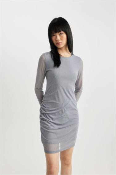 Bodycon Crew Neck Tulle Mini Dress