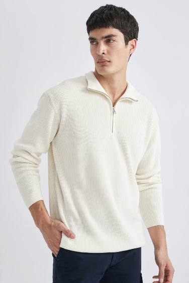 Man Standard Fit Zippered Basic Pullover