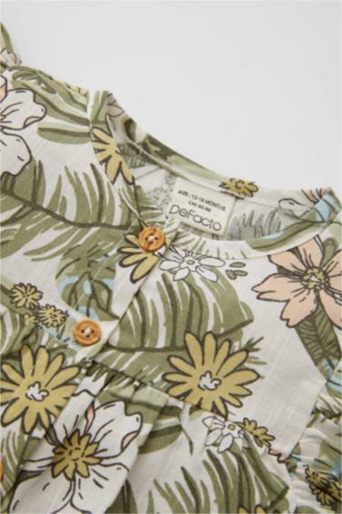 Baby Girl Crew Neck Flared Poplin Short Sleeve Shirt