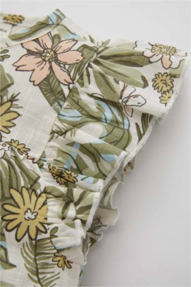 Baby Girl Crew Neck Flared Poplin Short Sleeve Shirt