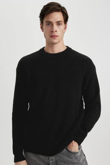 Oversize Fit Crew Neck Basic Knitted Pullover