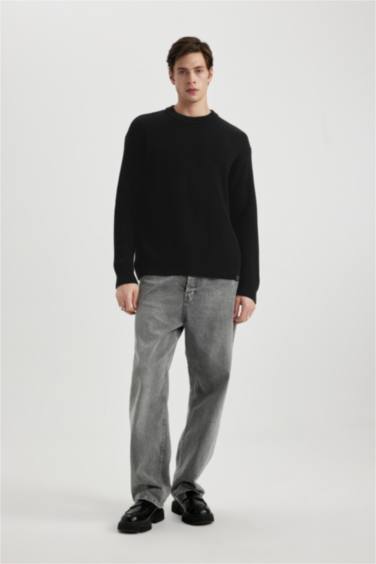 Oversize Fit Crew Neck Basic Knitted Pullover