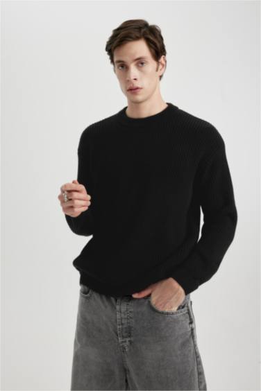 Oversize Fit Crew Neck Basic Knitted Pullover