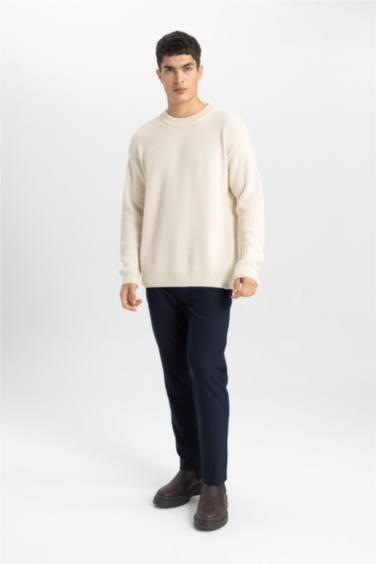 Oversize Fit Crew Neck Basic Knitted Pullover
