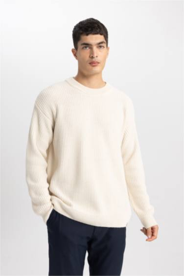 Oversize Fit Crew Neck Basic Knitted Pullover