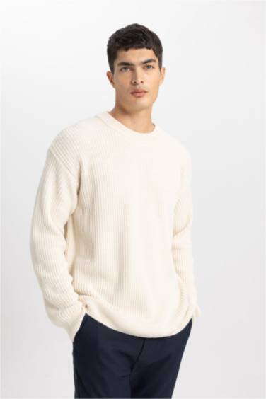 Oversize Fit Crew Neck Basic Knitted Pullover