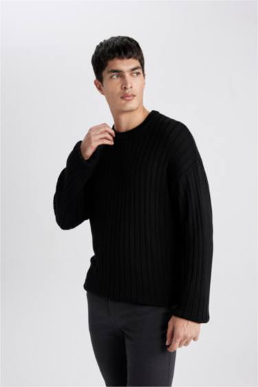 بلوز صوف قصة مريحة بياخة مستديرة