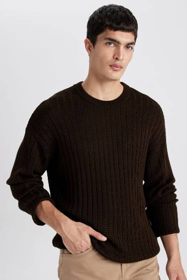 Relax Fit Crew Neck Knitted Basic Pullover