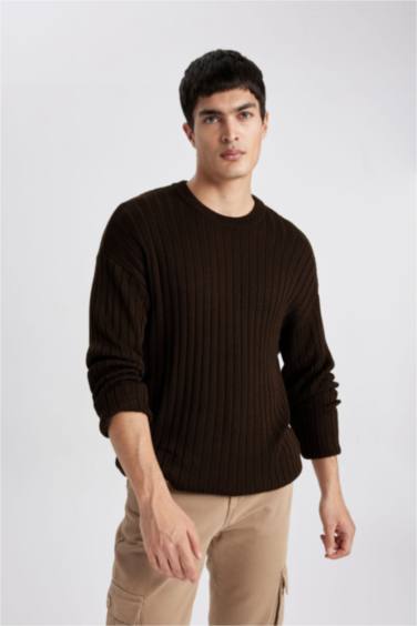 بلوز صوف قصة مريحة بياخة مستديرة