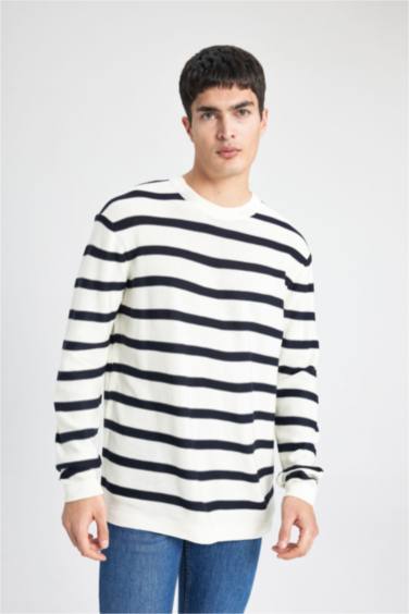 Standart Fit Normal Kesim Bisiklet Yaka Triko Çizgili Kazak