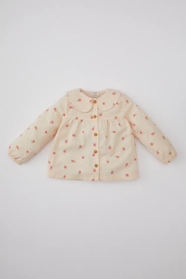 Baby Girl Baby Collar Twill Floral Long Sleeve Shirt