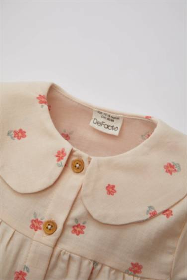 Baby Girl Baby Collar Twill Floral Long Sleeve Shirt