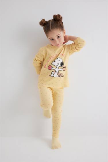 Kız Bebek Pijama Takımı Snoopy Fitilli Kaşkorse Uzun Kollu Üst Uzun Alt