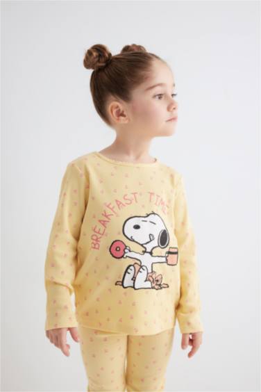 Kız Bebek Pijama Takımı Snoopy Fitilli Kaşkorse Uzun Kollu Üst Uzun Alt