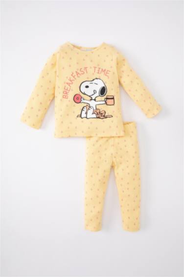 Kız Bebek Pijama Takımı Snoopy Fitilli Kaşkorse Uzun Kollu Üst Uzun Alt