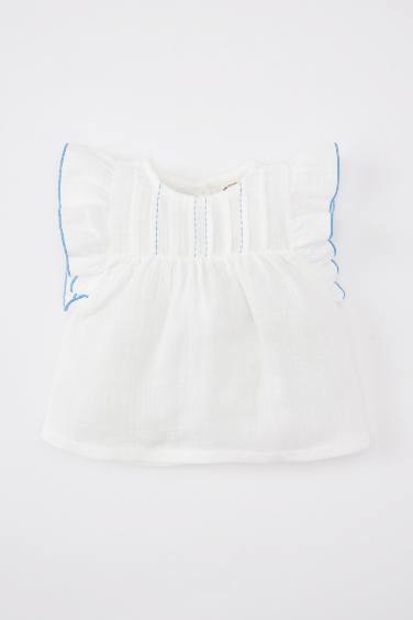 Chemise Mousseline Col Rond à Manches Courtes pour Bébé Fille