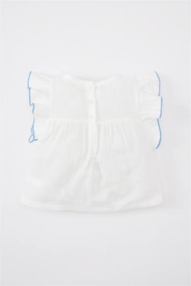 Baby Girl Crew Neck Muslin Short Sleeve Shirt