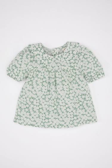 Baby Girl Bebe Collar Crinkle Viscose Shirt