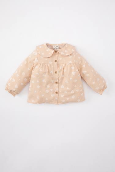 Baby Girl Baby Collar Floral Twill Long Sleeve Shirt