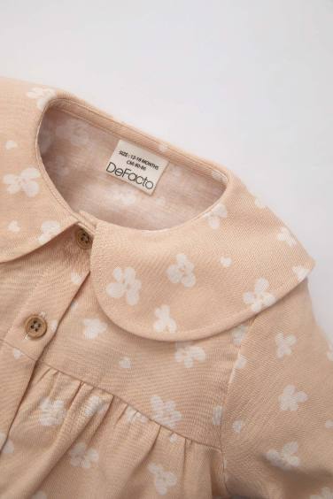 Baby Girl Baby Collar Floral Twill Long Sleeve Shirt