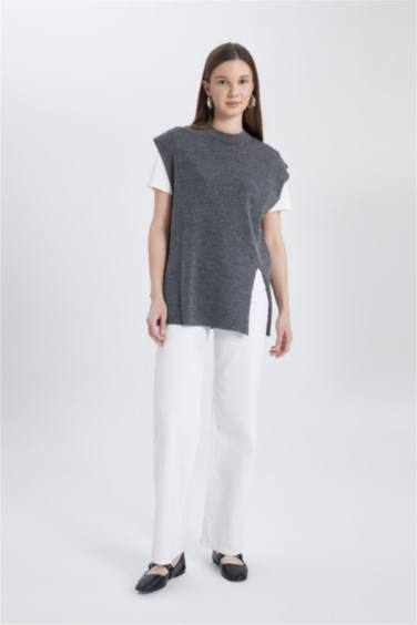 Regular Fit Bisiklet Yaka Basic Düz Triko Süveter