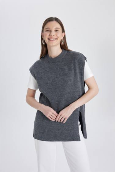 Regular Fit Bisiklet Yaka Basic Düz Triko Süveter