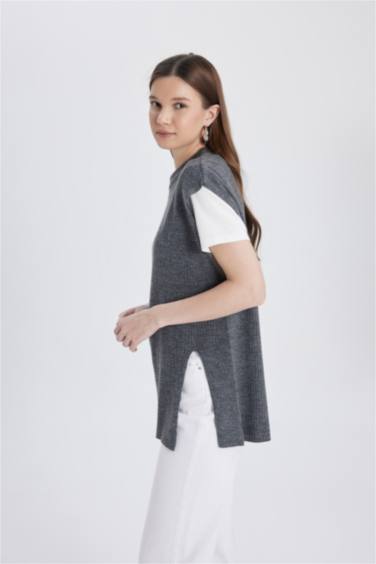 Regular Fit Bisiklet Yaka Basic Düz Triko Süveter