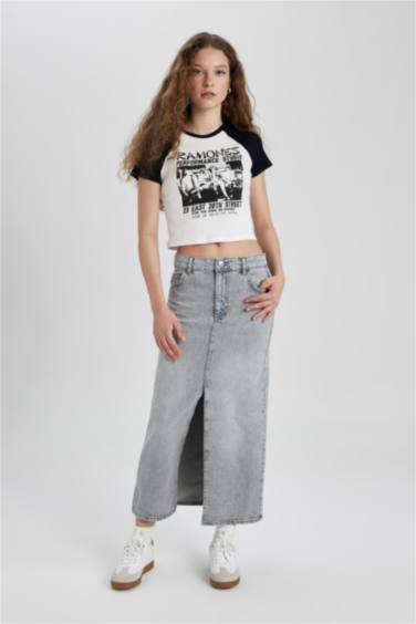 Long Fit Yırtmaçlı Uzun Boy Jean Etek