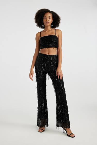 Flared Leg Normal Waist Standard Mesh Trousers