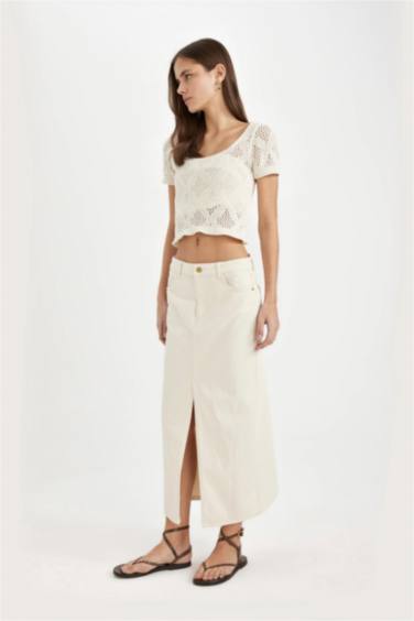 Yırtmaçlı Uzun Boy Jean Etek