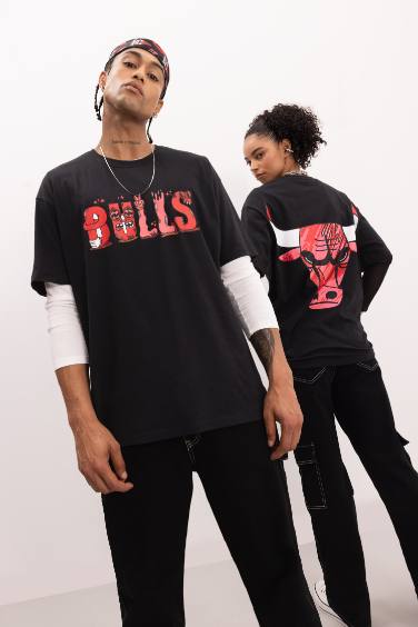 DeFactoFit NBA Chicago Bulls Boxy Fit Short Sleeve T-Shirt