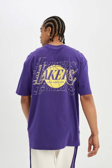 T-Shirt Oversize Col Rond à Manches Courtes de DeFactofit NBA Los Angeles Lakers