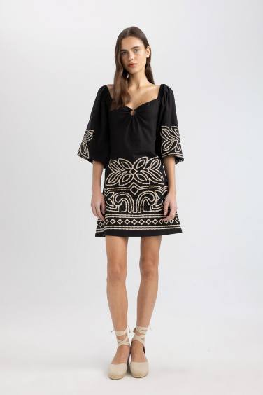 A-Line V-Neck Half Sleeve Mini Dress