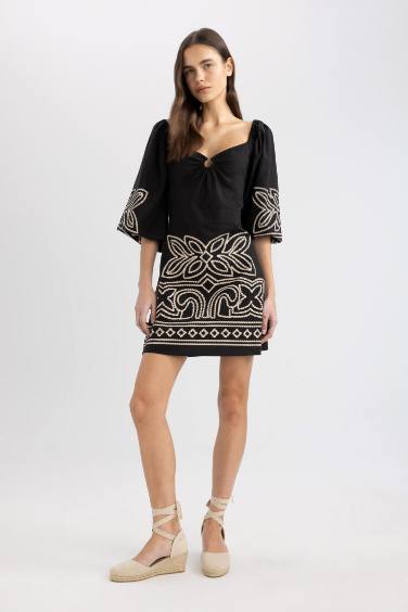 A-Line V-Neck Half Sleeve Mini Dress