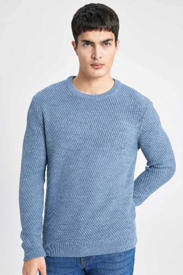 Blue Standard Fit Crew Neck Knitted Pullover