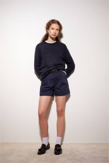 Regular Fit Yumuşak Dokulu Bisiklet Yaka Basic Düz Triko Kazak