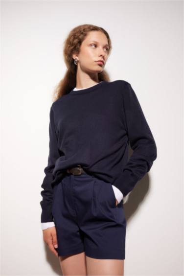 Regular Fit Yumuşak Dokulu Bisiklet Yaka Basic Düz Triko Kazak