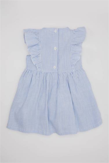 فستان بناتي كاروهات ذو مظهر كتاني قصة عادية بدون ردن