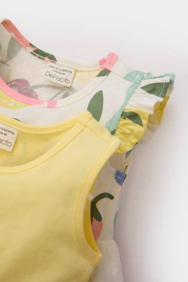 فستان بيبي بناتي قصة عادية منقوش - قطعتين