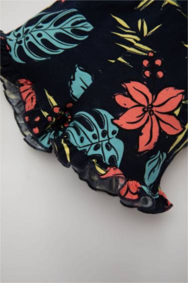 Baby Girl Patterned Strappy Short Jumpsuit