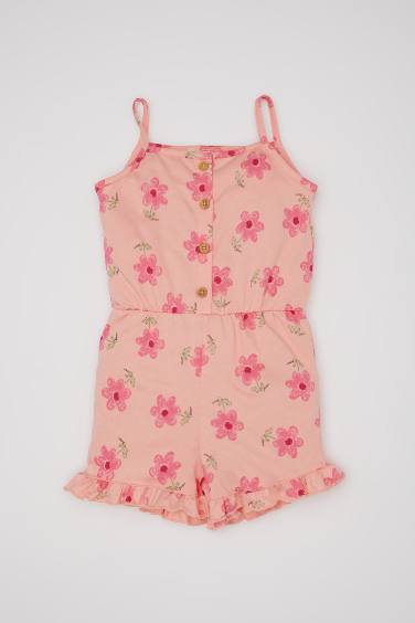 Baby Girl Patterned Strappy Short Jumpsuit