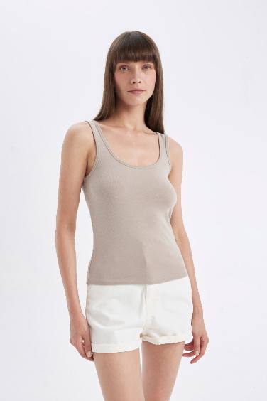 Slim Fit Basic Ribana Crew Neck Sleeveless Tank Top