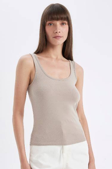 Slim Fit Basic Ribana Crew Neck Sleeveless Tank Top