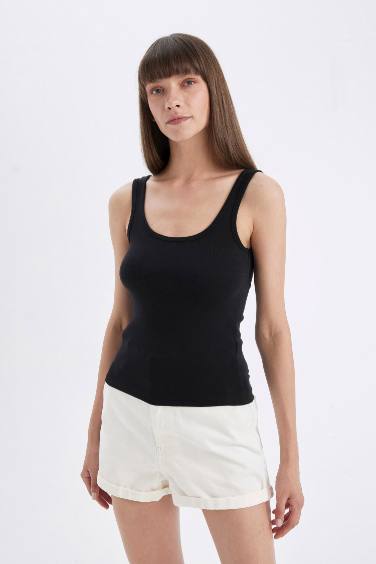 Slim Fit Ribana Crew Neck Sleeveless Tank Top