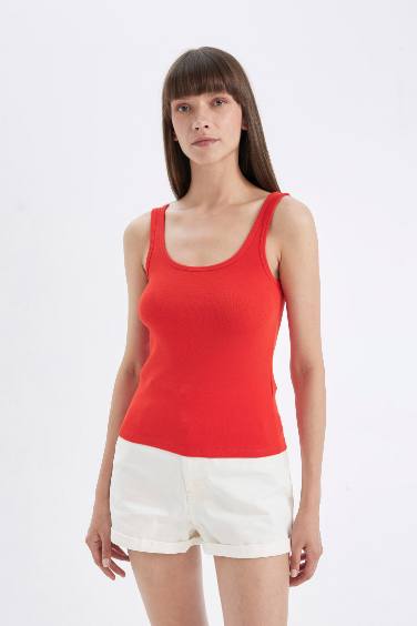 Slim Fit Dar Kesim U Yaka Ribana Basic Düz Atlet