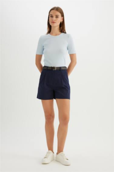 Slim Fit Dar Kesim Bisiklet Yaka Fitilli Kaşkorse Basic Düz Kısa Kollu Tişört