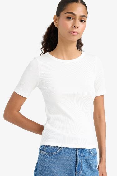 Slim Fit Crew Neck Basic Casual Corduroy T-shirt