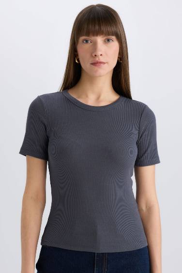 Slim Fit Crew Neck Ribbed Camisole Casual T-Shirt