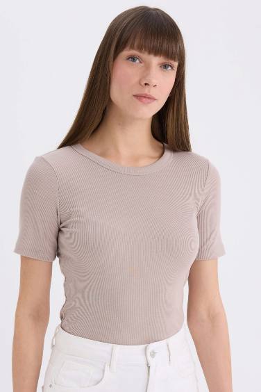 Slim Fit Crew Neck Ribbed Camisole Basic T-Shirt