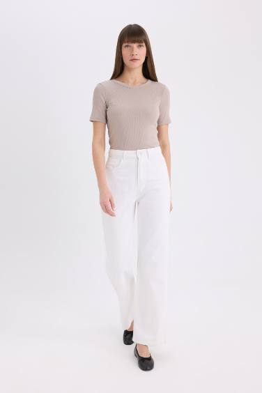 تيشيرت سادة مضلع سليم فيت بياخة مستديرة